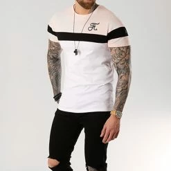 Grosses soldes 👍 Tee 👕 Shirt Tricolore Avec Broderie 009 Blanc Noir Rose de Final Club 🔥 -Final Club Soldes final club 127946 final 009 20180828T175724 04