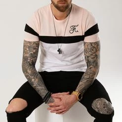 Grosses soldes 👍 Tee 👕 Shirt Tricolore Avec Broderie 009 Blanc Noir Rose de Final Club 🔥 -Final Club Soldes final club 127946 final 009 20180828T175724 05