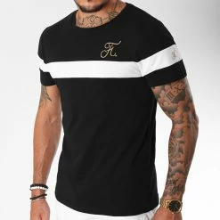 Promo ❤️ Tee 👕 Shirt Gold Label Bicolore Avec Broderie Or 106 Blanc Noir de Final Club 😍