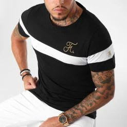 Promo ❤️ Tee 👕 Shirt Gold Label Bicolore Avec Broderie Or 106 Blanc Noir de Final Club 😍 -Final Club Soldes final club 157796 FINAL 106 20181116T123159 05