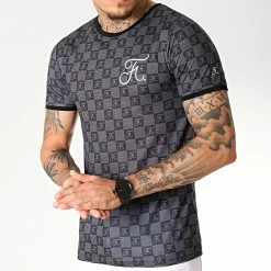 Remise 😉 Tee 👕 Shirt Premium Fit Damier Avec Broderie 257 Noir Gris de Final Club 👍