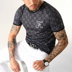 Remise 😉 Tee 👕 Shirt Premium Fit Damier Avec Broderie 257 Noir Gris de Final Club 👍 -Final Club Soldes final club 180278 FINAL 257 20190618T120211 05