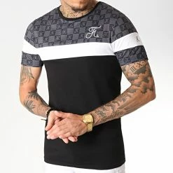 Budget 😀 Tee 👕 Shirt Damier Tricolore Avec Broderie 256 Blanc Noir Gris de Final Club ❤️