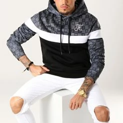 Remise ❤️ Sweat Capuche Damier Avec Broderie 261 Noir Blanc Gris de Final Club ⌛ -Final Club Soldes final club 184249 FINAL 261 20190731T094416 03