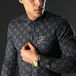 Meilleur prix 🌟 Chemise Manches Longues Premium Avec Damier et Broderie 279 Noir de Final Club 🎉 -Final Club Soldes final club 198492 FINAL 279 20191224T112752 06