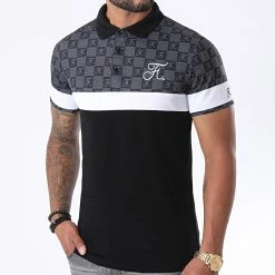 Promo 😍 Polo Damier Tricolore Avec Broderie 381 Noir Gris de Final Club ⌛