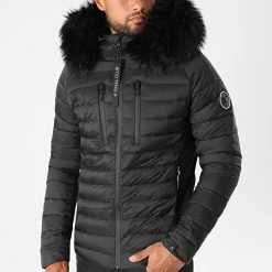 Bon marché 🌟 Doudoune Capuche Premium Tech Fourrure Noir de Final Club ⭐