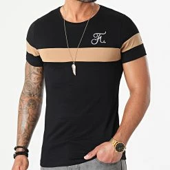 Offres 🎉 Tee 👕 Shirt Bicolore Avec Broderie 442 Camel Noir de Final Club 🔥