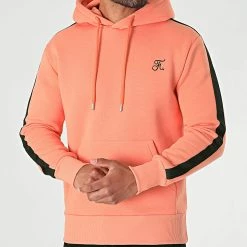 Remise 👏 Sweat Capuche Premium A Bande 632 Orange Pastel de Final Club ✨