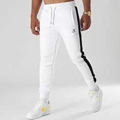 Promo 💯 Pantalon Jogging Premium A Bande 658 Blanc de Final Club ✔️