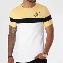 Nouveau 😍 Tee 👕 Shirt Tricolore Avec Broderie 671 Blanc Noir Jaune Pastel de Final Club ❤️