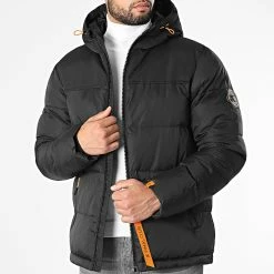 Remise 😉 Doudoune Capuche Premium Puffer Jacket Noir Orange de Final Club ❤️