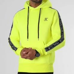 Promo 😀 Sweat Capuche Premium A Bandes 726 Jaune Fluo de Final Club 🛒