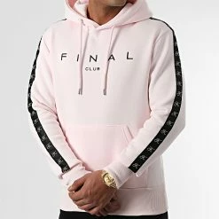 Budget 😍 Sweat Capuche A Bandes Avec Broderie 779 Rose de Final Club 🎁