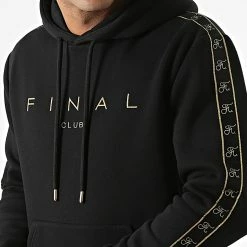 Tout neuf ⌛ Sweat Capuche A Bandes Avec Broderie Gold 776 Noir de Final Club ❤️ -Final Club Soldes final club 284010 FINAL 776 20211117T081443 02
