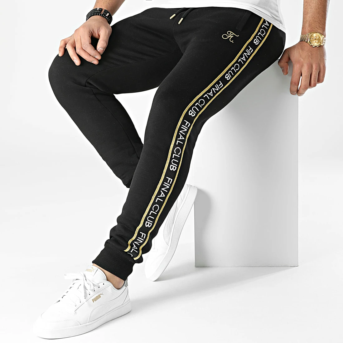 Top 10 🔔 Pantalon Jogging Luxury Edition A Bandes Avec Broderie Or 786 Noir de Final Club 🔥 6 Top 10 🔔 Pantalon Jogging Luxury Edition A Bandes Avec Broderie Or 786 Noir de Final Club 🔥 – Image 4