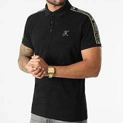Meilleure affaire ✨ Polo Manches Courtes Luxury Edition A Bandes Avec Broderie Or 787 Noir de Final Club 🔔