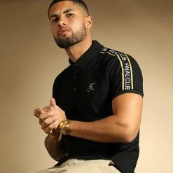 Meilleure affaire ✨ Polo Manches Courtes Luxury Edition A Bandes Avec Broderie Or 787 Noir de Final Club 🔔 -Final Club Soldes final club 285806 FINAL 787 20211206T100610 05