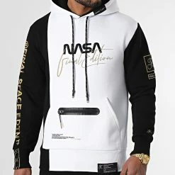 Bon marché 🌟 Sweat Capuche Nasa Final Edition Noir Blanc Détails Or de Final Club 🔥