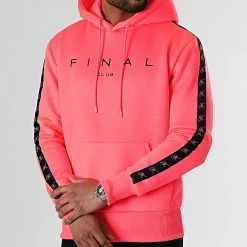 Le moins cher 🔥 Sweat Capuche A Bandes Avec Broderie 838 Rose Fluo de Final Club ⭐
