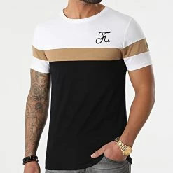 Acheter 🔥 Tee 👕 Shirt Tricolore Avec Broderie 440 Blanc Camel Noir de Final Club 😀