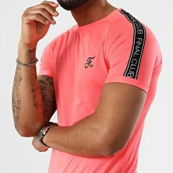 Promo 😀 Tee 👚 Shirt Slim Fit Avec Bandes Et Broderie 729 Rose Fluo de Final Club 🛒
