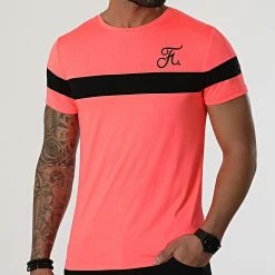 Promo 🌟 Tee 👚 Shirt Bicolore Avec Broderie 737 Rose Fluo de Final Club 🎁