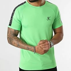 Bon marché 😉 Tee 👕 Shirt Slim Fit Avec Bandes Et Broderie 731 Vert Fluo de Final Club 🎉 -Final Club Soldes final club 301797 FINAL 731 20220413T110658 03