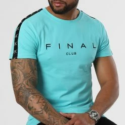 Bon marché 👍 Tee 👚 Shirt A Bandes Logo Premium Fit 937 Bleu Pastel de Final Club 🧨