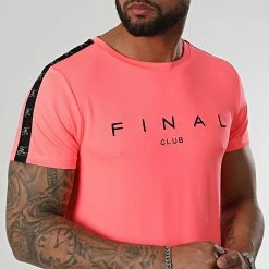 Promo 🛒 Tee 👕 Shirt A Bandes Logo Premium Fit 938 Rose Fluo de Final Club 🧨