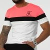 Promo 👍 Tee 👕 Shirt Tricolore Avec Broderie 950 Rose Fluo Noir Blanc de Final Club ✨