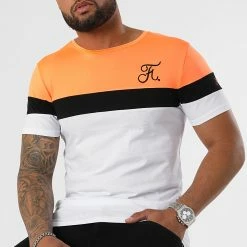 Budget 🎁 Tee 👕 Shirt Tricolore Avec Broderie 951 Orange Fluo Noir Blanc de Final Club 🧨 -Final Club Soldes final club 305549 FINAL 951 20220503T153725 03