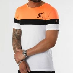 Budget 🎁 Tee 👕 Shirt Tricolore Avec Broderie 951 Orange Fluo Noir Blanc de Final Club 🧨