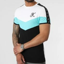 Grosses soldes 💯 Tee 👚 Shirt Retro Tricolore 972 Bleu Pastel Noir Blanc de Final Club 🧨