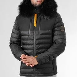 Grosses soldes 👍 Doudoune Night Shark Noir Orange Avec Fourrure Noire 0014 Noir de Final Club 😀