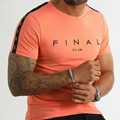 Vente flash 🤩 Tee 👕 Shirt A Bandes Logo Premium Fit 1007 Orange Pastel de Final Club 😀