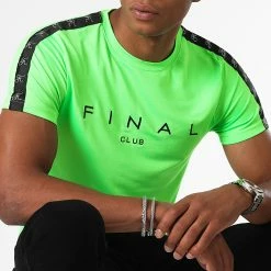 Promo ✔️ Tee 👚 Shirt A Bandes Logo Premium Fit 1010 Vert Fluo de Final Club 👏