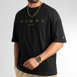 Meilleur prix ⌛ Tee 👕 Shirt Large Premium Gold Signature 1021 Noir de Final Club 🤩