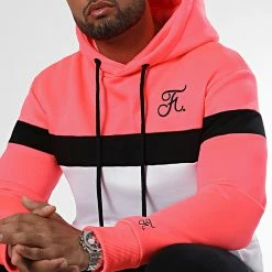 Acheter 🔔 Sweat Capuche Tricolore Avec Broderie 1026 Blanc Rose Fluo de Final Club 🧨