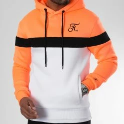 Vente flash 🔥 Sweat Capuche Tricolore Avec Broderie 1027 Blanc Orange Fluo de Final Club 🔥 -Final Club Soldes final club 325428 FINAL 1027 20220920T154658 03